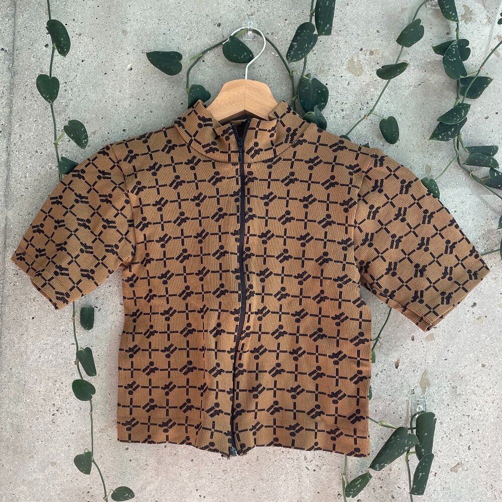 iets frans Geo Print Zip-Front Top